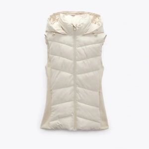 Zara Cream Water-Repellent Puffer Vest with Hood